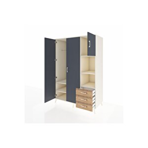 Kronos Dolap 5 Raflı 3 Çekmeceli Tek Askılı 132x59x195 Aytaşı-antrasit/çam