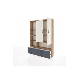 Arges Dolap 8 Raflı 4 Çekmeceli 2 Kapaklı 132x30x195 Çam-aytaşı/antrasit