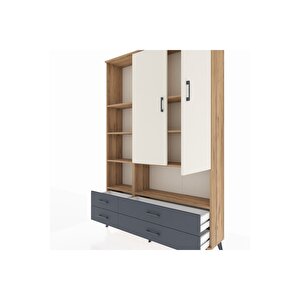 Arges Dolap 8 Raflı 4 Çekmeceli 2 Kapaklı 132x30x195 Çam-aytaşı/antrasit