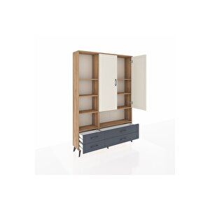 Arges Dolap 8 Raflı 4 Çekmeceli 2 Kapaklı 132x30x195 Çam-aytaşı/antrasit