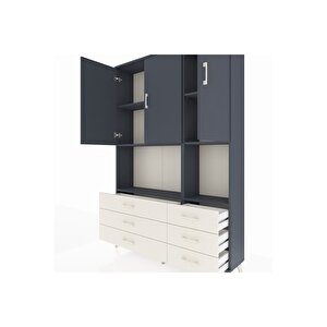 Arges Dolap 6 Raflı 6 Çekmeceli 3 Kapaklı 132x30x195 Antrasit-antrasit/aytaşı