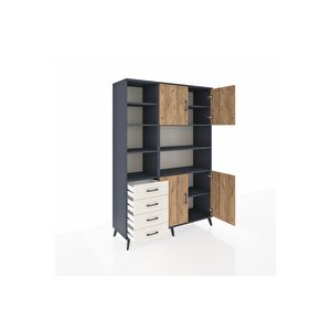 Hyperion Dolap 9 Raflı 4 Çekmeceli 4 Kapaklı 132x44x195 Antrasit-çam/aytaşı