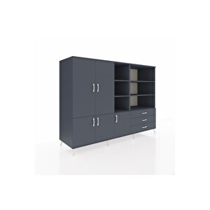 Kronos Dolap 11 Raflı 3 Çekmeceli 5 Kapaklı 220x59x163 Antrasit-antrasit