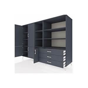 Kronos Dolap 11 Raflı 3 Çekmeceli 5 Kapaklı 220x59x163 Antrasit-antrasit