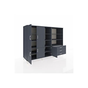 Kronos Dolap 11 Raflı 3 Çekmeceli 5 Kapaklı 220x59x163 Antrasit-antrasit