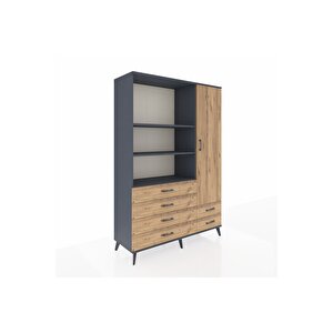Hyperion Gardrop 7 Raflı 6 Çekmeceli Tek Kapaklı  132x44x195 Antrasit-çam