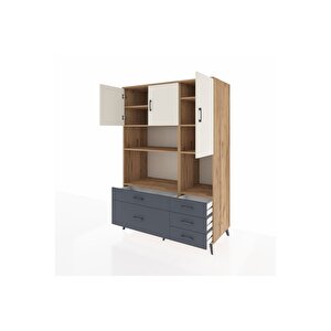 Kronos Dolap 8 Raflı 5 Çekmeceli 3 Kapaklı 132x59x195 Çam-aytaşı/antrasit