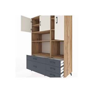 Kronos Dolap 8 Raflı 5 Çekmeceli 3 Kapaklı 132x59x195 Çam-aytaşı/antrasit