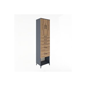 Hyperion Dolap 2 Raflı 5 Çekmeceli 2 Kapaklı 60x44x243 Antrasit-çam