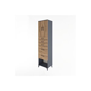 Hyperion Dolap 2 Raflı 5 Çekmeceli 2 Kapaklı 60x44x243 Antrasit-çam