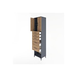 Hyperion Dolap 2 Raflı 5 Çekmeceli 2 Kapaklı 60x44x243 Antrasit-çam