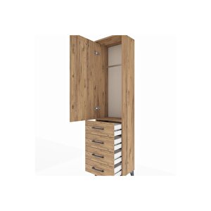 Arges Dolap Tek Raflı 4 Çekmeceli Tek Askılı 44x30x182 Çam-çam