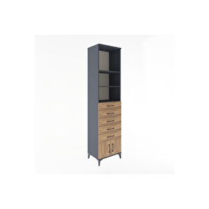 Hyperion Dolap 3 Raflı 5 Çekmeceli 2 Kapaklı 60x44x243 Antrasit-çam