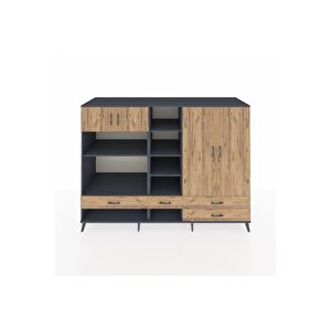 Kronos Dolap 12 Raflı 4 Çekmeceli 4 Kapaklı 220x59x163 Antrasit-çam