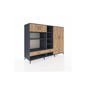 Kronos Dolap 12 Raflı 4 Çekmeceli 4 Kapaklı 220x59x163 Antrasit-çam