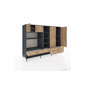 Kronos Dolap 12 Raflı 4 Çekmeceli 4 Kapaklı 220x59x163 Antrasit-çam