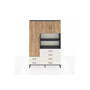 Arges Dolap 8 Raflı 6 Çekmeceli 3 Kapaklı 132x30x195 Antrasit-çam/aytaşı