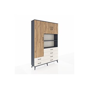 Arges Dolap 8 Raflı 6 Çekmeceli 3 Kapaklı 132x30x195 Antrasit-çam/aytaşı