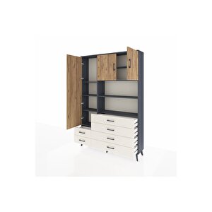 Arges Dolap 8 Raflı 6 Çekmeceli 3 Kapaklı 132x30x195 Antrasit-çam/aytaşı