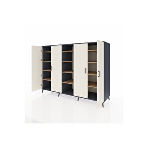 Kronos Dolap 12 Raflı 4 Kapaklı 220x59x163 Antrasit-aytaşı/çam