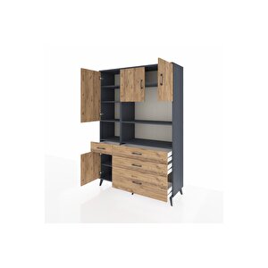 Hyperion Gardrop 9 Raflı 4 Çekmeceli 4 Kapaklı 132x44x195 Antrasit-çam