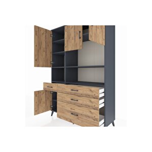 Hyperion Gardrop 9 Raflı 4 Çekmeceli 4 Kapaklı 132x44x195 Antrasit-çam