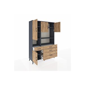 Hyperion Gardrop 9 Raflı 4 Çekmeceli 4 Kapaklı 132x44x195 Antrasit-çam