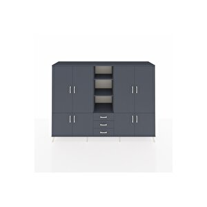 Hyperion Dolap 11 Raflı 3 Çekmeceli 8 Kapaklı 220x44x163 Antrasit-antrasit