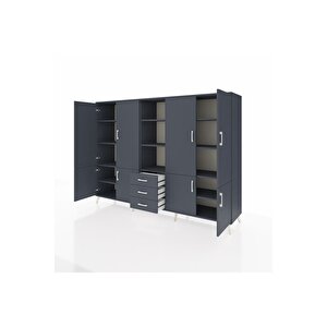 Hyperion Dolap 11 Raflı 3 Çekmeceli 8 Kapaklı 220x44x163 Antrasit-antrasit