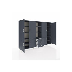 Hyperion Dolap 11 Raflı 3 Çekmeceli 8 Kapaklı 220x44x163 Antrasit-antrasit