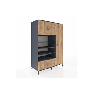 Kronos Dolap 11 Raflı 5 Kapaklı 132x59x195 Antrasit-çam/antrasit