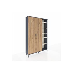 Arges Dolap 7 Raflı 2 Kapaklı Tek Askılı 132x30x195 Antrasit-çam/aytaşı