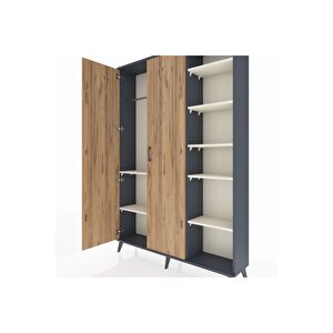 Arges Dolap 7 Raflı 2 Kapaklı Tek Askılı 132x30x195 Antrasit-çam/aytaşı
