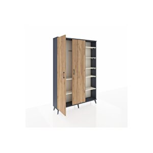 Arges Dolap 7 Raflı 2 Kapaklı Tek Askılı 132x30x195 Antrasit-çam/aytaşı