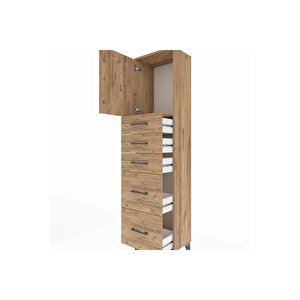Arges Dolap Tek Raflı 5 Çekmeceli Tek Kapaklı 44x30x182 Çam-çam