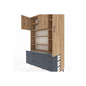 Arges Dolap 9 Raflı 5 Çekmeceli 3 Kapaklı 132x30x195 Çam-çam/antrasit