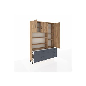 Arges Dolap 9 Raflı 5 Çekmeceli 3 Kapaklı 132x30x195 Çam-çam/antrasit