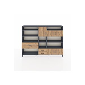 Arges Dolap 13 Raflı 3 Çekmeceli 5 Kapaklı 220x30x163 Antrasit-çam