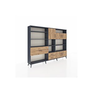 Arges Dolap 13 Raflı 3 Çekmeceli 5 Kapaklı 220x30x163 Antrasit-çam