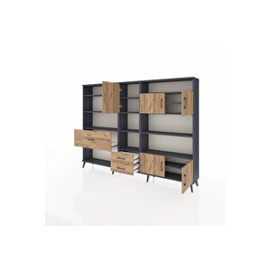 Arges Dolap 13 Raflı 3 Çekmeceli 5 Kapaklı 220x30x163 Antrasit-çam