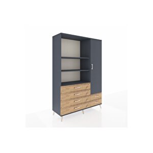 Hyperion Dolap 7 Raflı 6 Çekmeceli Tek Kapaklı  132x44x195 Antrasit-antrasit/çam