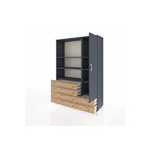 Hyperion Dolap 7 Raflı 6 Çekmeceli Tek Kapaklı  132x44x195 Antrasit-antrasit/çam
