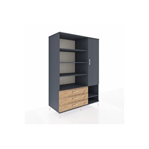 Kronos Dolap 9 Raflı 3 Çekmeceli Tek Kapaklı  132x59x195 Antrasit-antrasit/çam