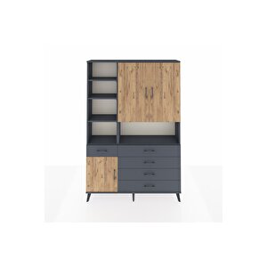 Arges Dolap 8 Raflı 5 Çekmeceli 3 Kapaklı 132x30x195 Antrasit-çam/antrasit