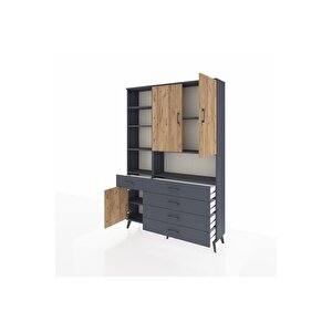 Arges Dolap 8 Raflı 5 Çekmeceli 3 Kapaklı 132x30x195 Antrasit-çam/antrasit