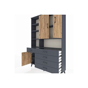 Arges Dolap 8 Raflı 5 Çekmeceli 3 Kapaklı 132x30x195 Antrasit-çam/antrasit