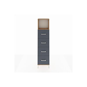 Arges Dolap Tek Raflı 4 Çekmeceli 44x30x182 Çam-antrasit