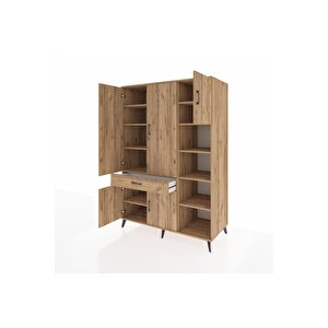 Kronos Dolap 10 Raflı Tek Çekmeceli 5 Kapaklı 132x59x195 Çam-çam/çam