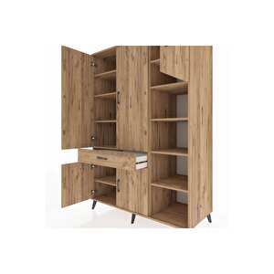 Kronos Dolap 10 Raflı Tek Çekmeceli 5 Kapaklı 132x59x195 Çam-çam/çam