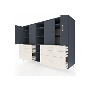 Kronos Dolap 10 Raflı 6 Çekmeceli 4 Kapaklı 220x59x163 Antrasit-antrasit/aytaşı